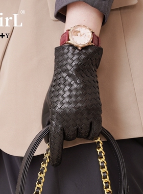 进口小山羊皮手套女士冬季加绒骑行开车时尚修手薄真皮手套女触屏