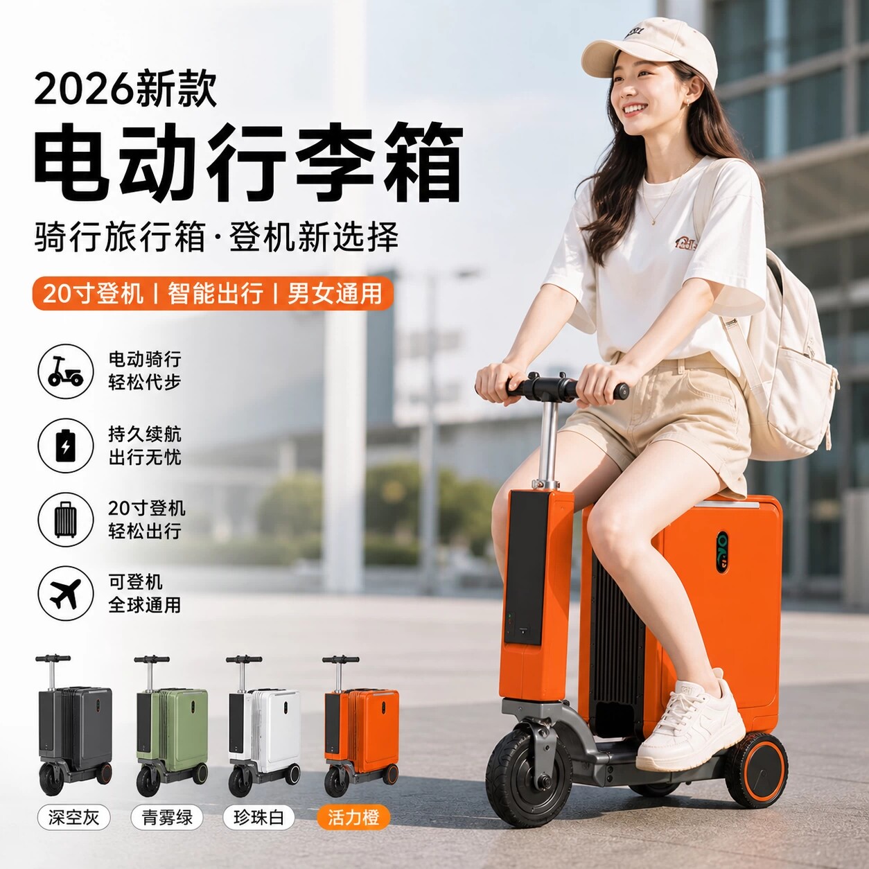 2026新款20寸电动行李箱骑行登机