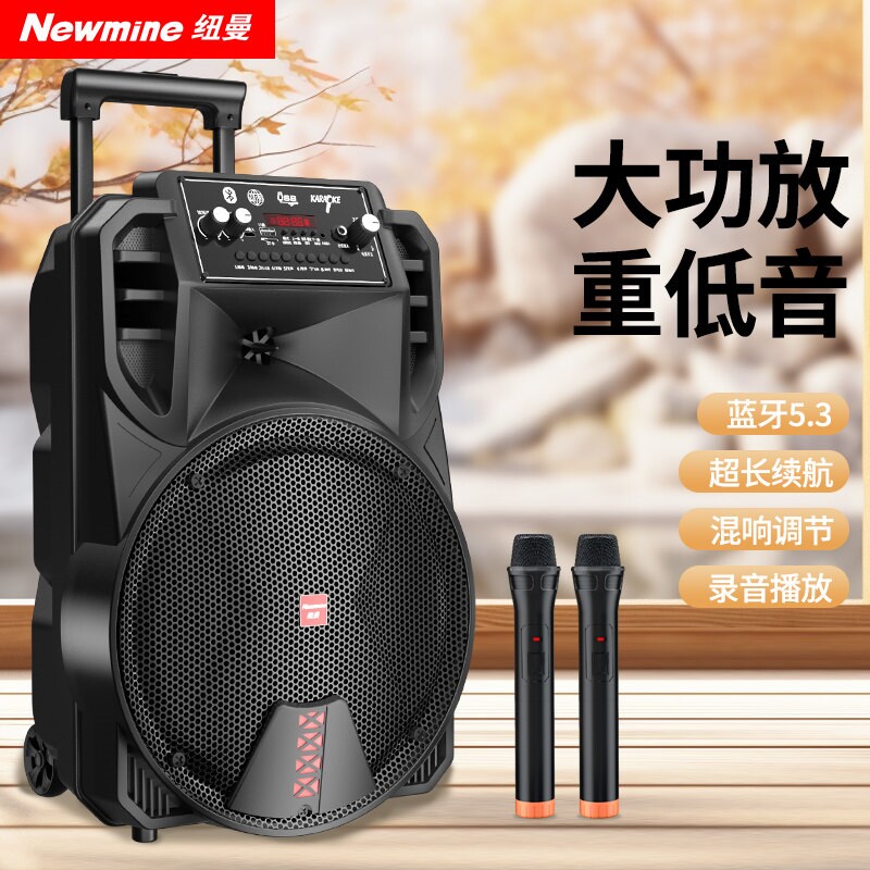 纽曼N509广场舞音响户外蓝牙音箱出拉杆带话筒家用大音量唱k歌演