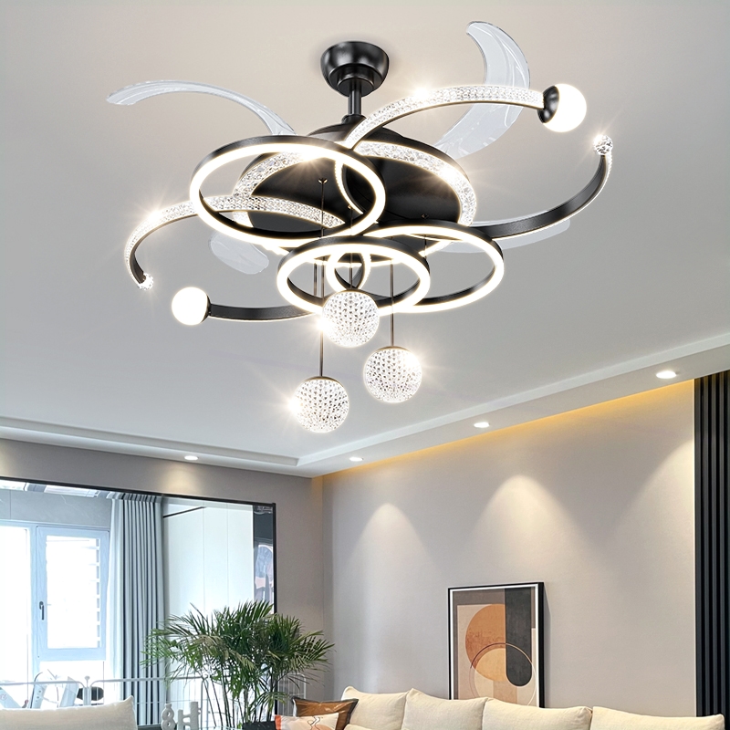 2025新款客厅吊灯隐形风扇灯吊扇