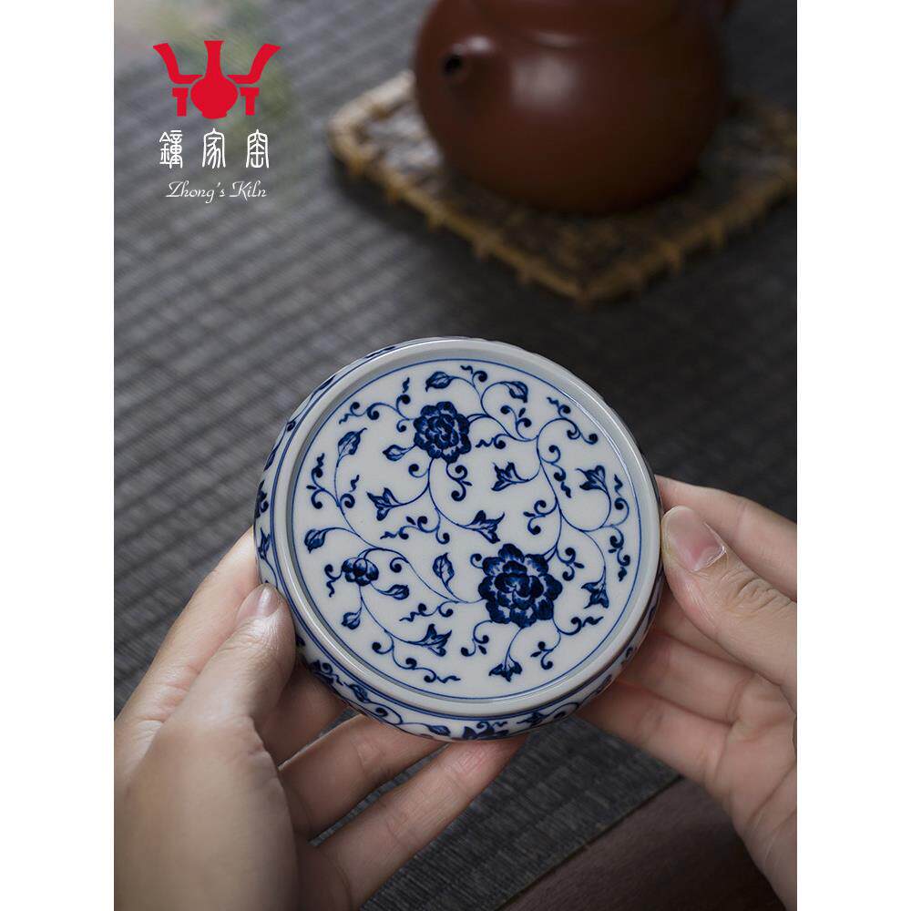 景德镇中家窑盖手绘青花木窑纠结枝纹壶盖架紫砂壶盖架杯垫小壶架