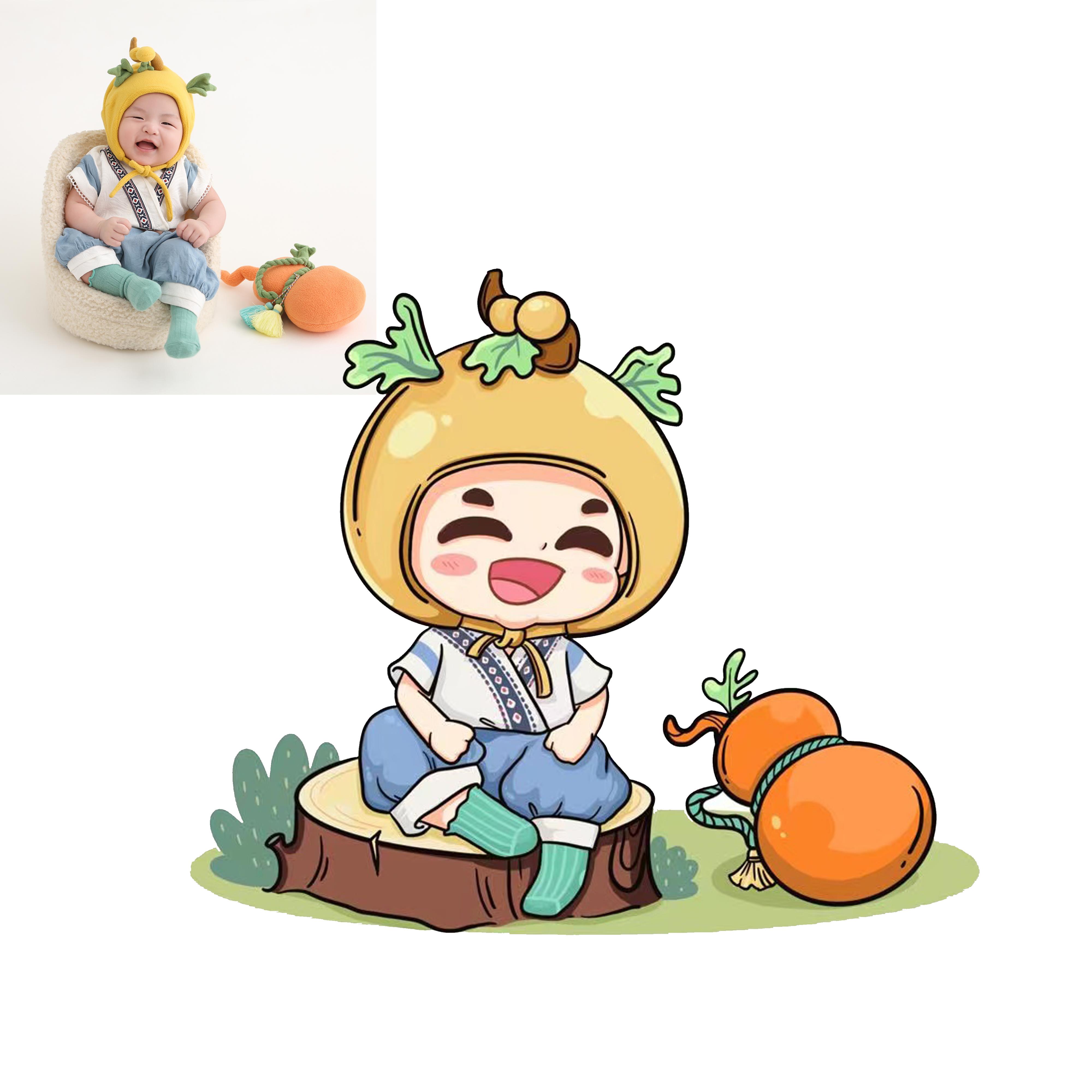 q版宝宝手绘头像定制 卡通人物动漫设计 真人照片转漫画人物 绘画