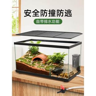 黄缘龟缸造景乌龟专用玻璃生态水陆缸带晒台半水龟大型饲养箱别墅