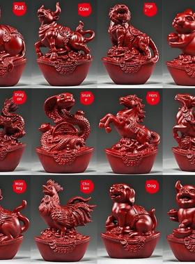 红色木头十二12生肖摆件全套实木鼠牛虎兔龙蛇马羊猴鸡狗猪吉祥物
