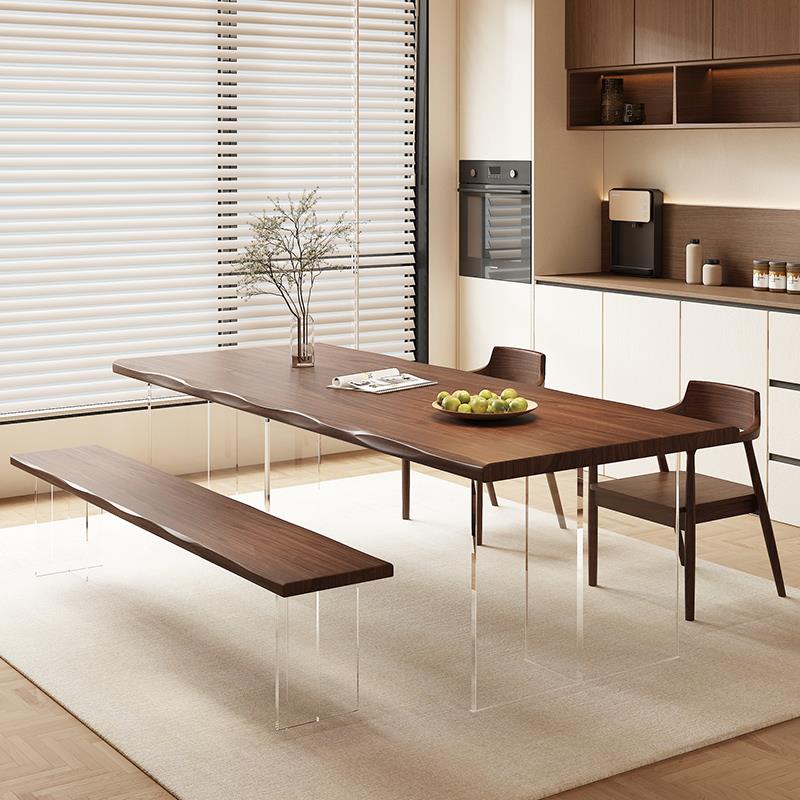 北美黑胡桃木悬浮餐桌亚克力实木书桌大板茶桌家用学习办公电脑桌