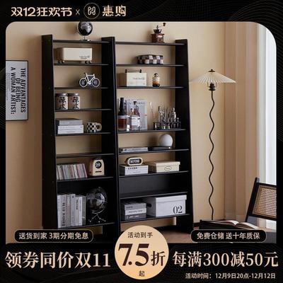 惠购 全实木书架落地置物架一体靠墙家用收纳书柜子客厅多层简易