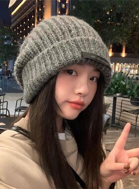 2024秋冬潮情侣毛线帽韩系百搭保暖冷帽宽松大头围针织帽男女同款
