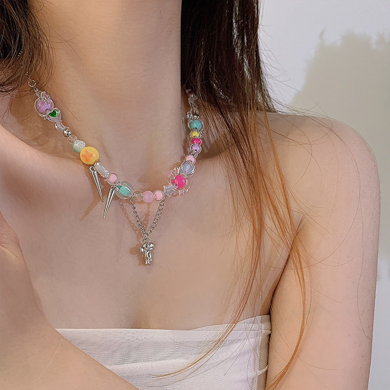레인보우 캔디 인 스타일 페르시 목걸이 여성 인터넷 연예인 달콤한 시원하고 부드러운 귀여운 소녀 틈새 디자인 활 술