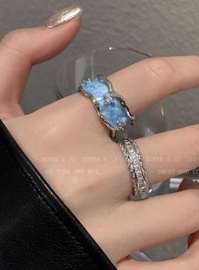 仙莉丝天蓝滴鼬戒指轻奢食指日韩