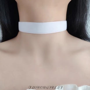 白色绒面choker宽边百搭颈链纯色遮颈纹饰品短款脖子饰品简约颈链