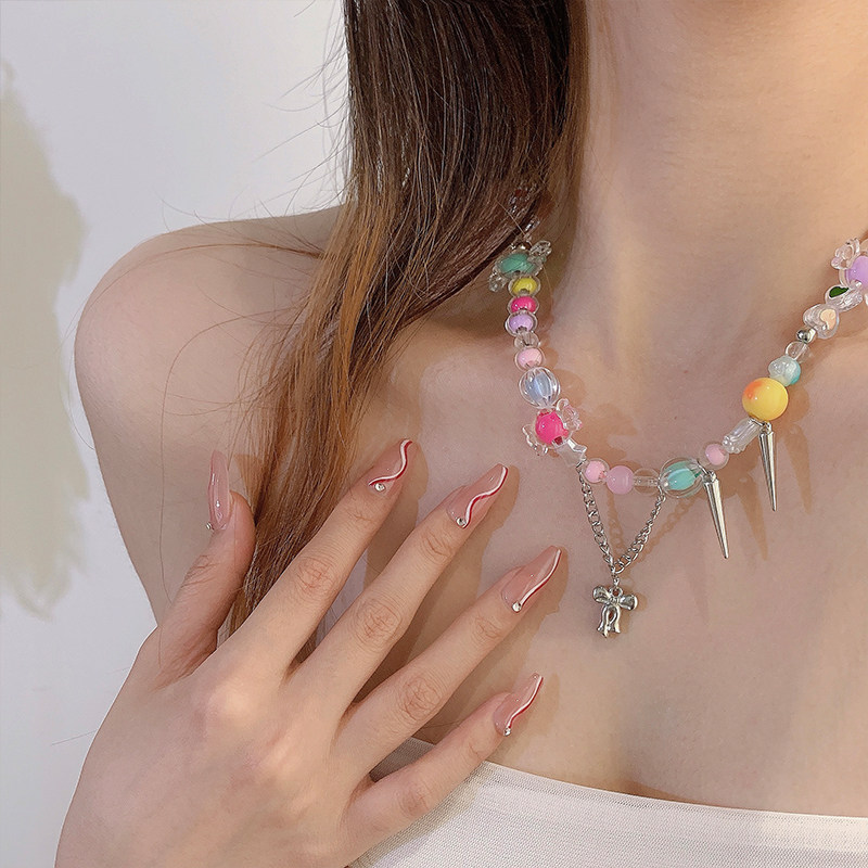 레인보우 캔디 인 스타일 페르시 목걸이 여성 인터넷 연예인 달콤한 시원하고 부드러운 귀여운 소녀 틈새 디자인 활 술