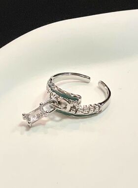 原创设计ins冷淡风小众个性潮酷满钻锆石拉链开口戒指女食指指环