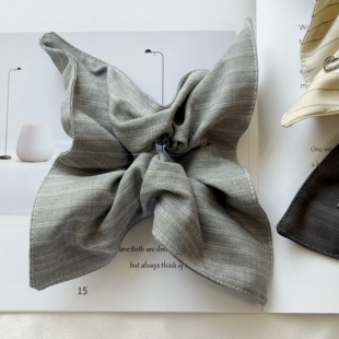 2025新款小众简约高级Earlobe欧尼同款条纹方巾低马尾发圈头绳