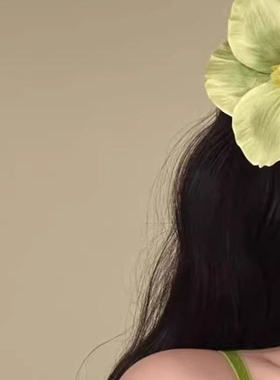 氧气少女 度假风春日小众设计感绿色郁金香花朵发夹刘海侧边头饰