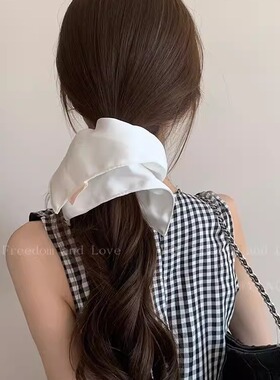 赵露思同款奶油白色方巾大肠发圈女款韩系高级感方形肥肠头花发饰