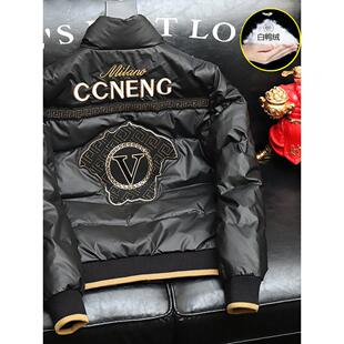 BellerLee 高级感冬季白鸭绒加厚外套潮流男士立领羽绒服刺绣夹克