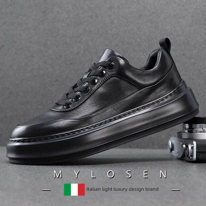 迈洛森男鞋冬季2025新款真皮休闲鞋男潮流厚底纯牛皮鞋子男板鞋