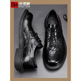 休闲皮鞋 真皮秋冬老爹平底圆头男式 软皮层牛皮可及奢华 男鞋 新款