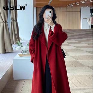 红色双面羊绒毛呢大衣女外套秋冬高级感2025新款羽绒服内胆小个子