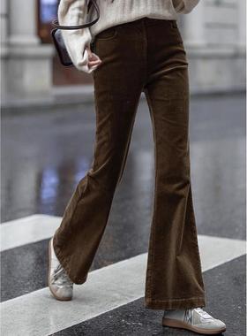 Mere Kore微喇灯芯绒休闲裤女2025秋冬新款高腰显瘦小个子喇叭裤