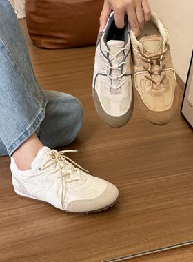 叁里复古拼接平底德训鞋女2026春季系带圆头轻便舒适运动休闲潮鞋