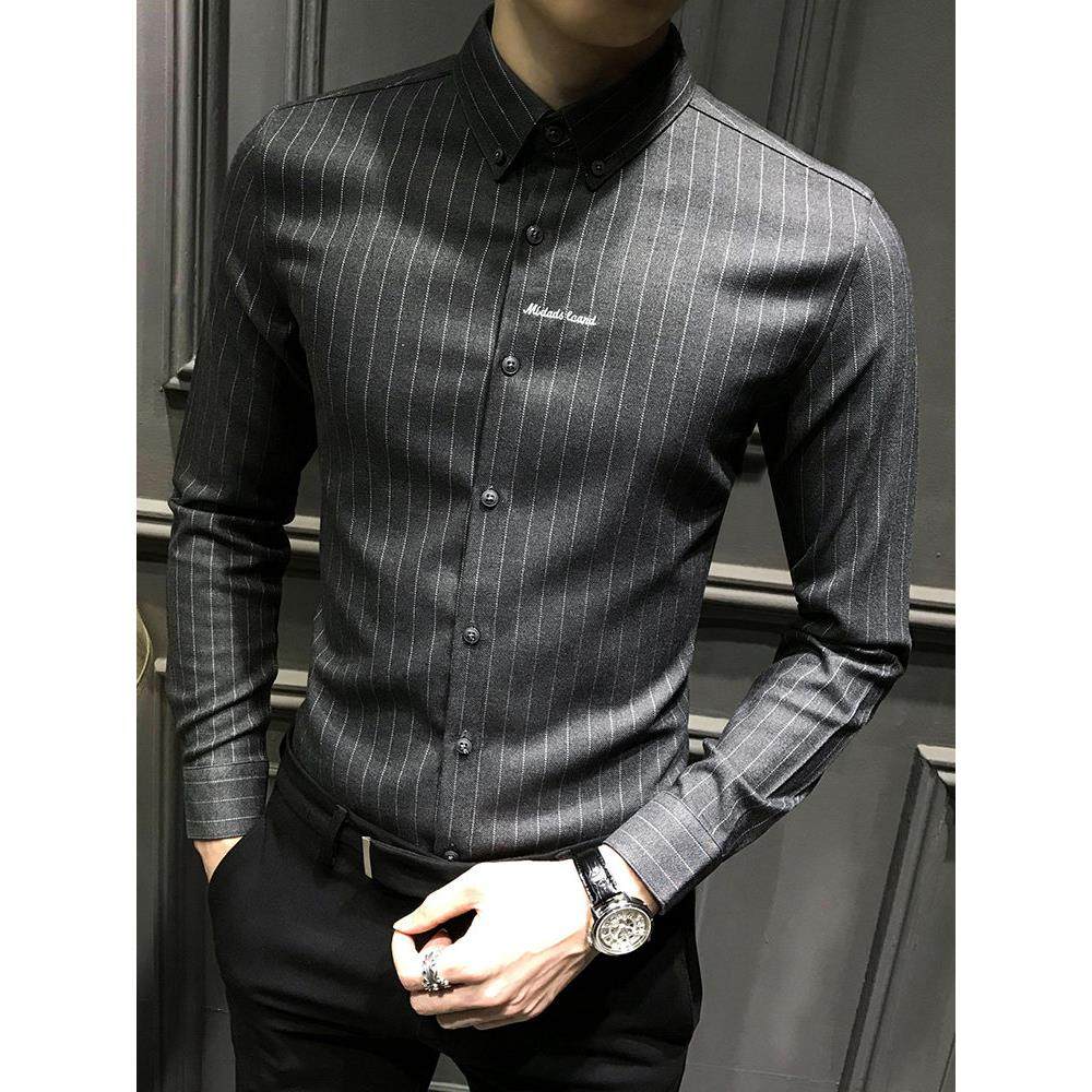 条纹衬衫男士秋冬季加绒加厚保暖修身长袖衬衣商务休闲高级感男装,男装,衬衫,淘宝优惠券,粉丝福利购,淘宝优惠卷