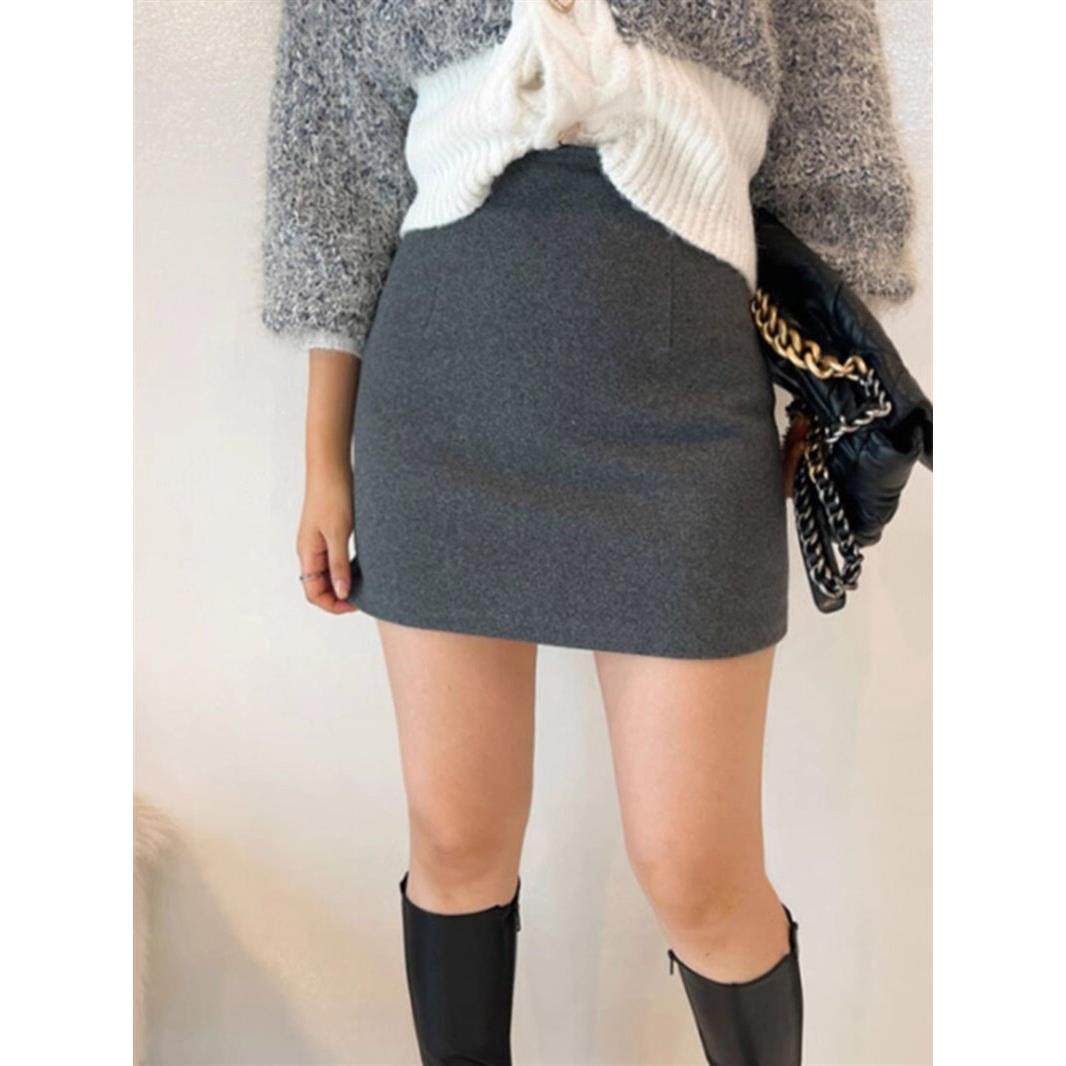2025春秋新款灰色半身裙女高腰紧身包臀性感小个子一步裙毛呢短裙
