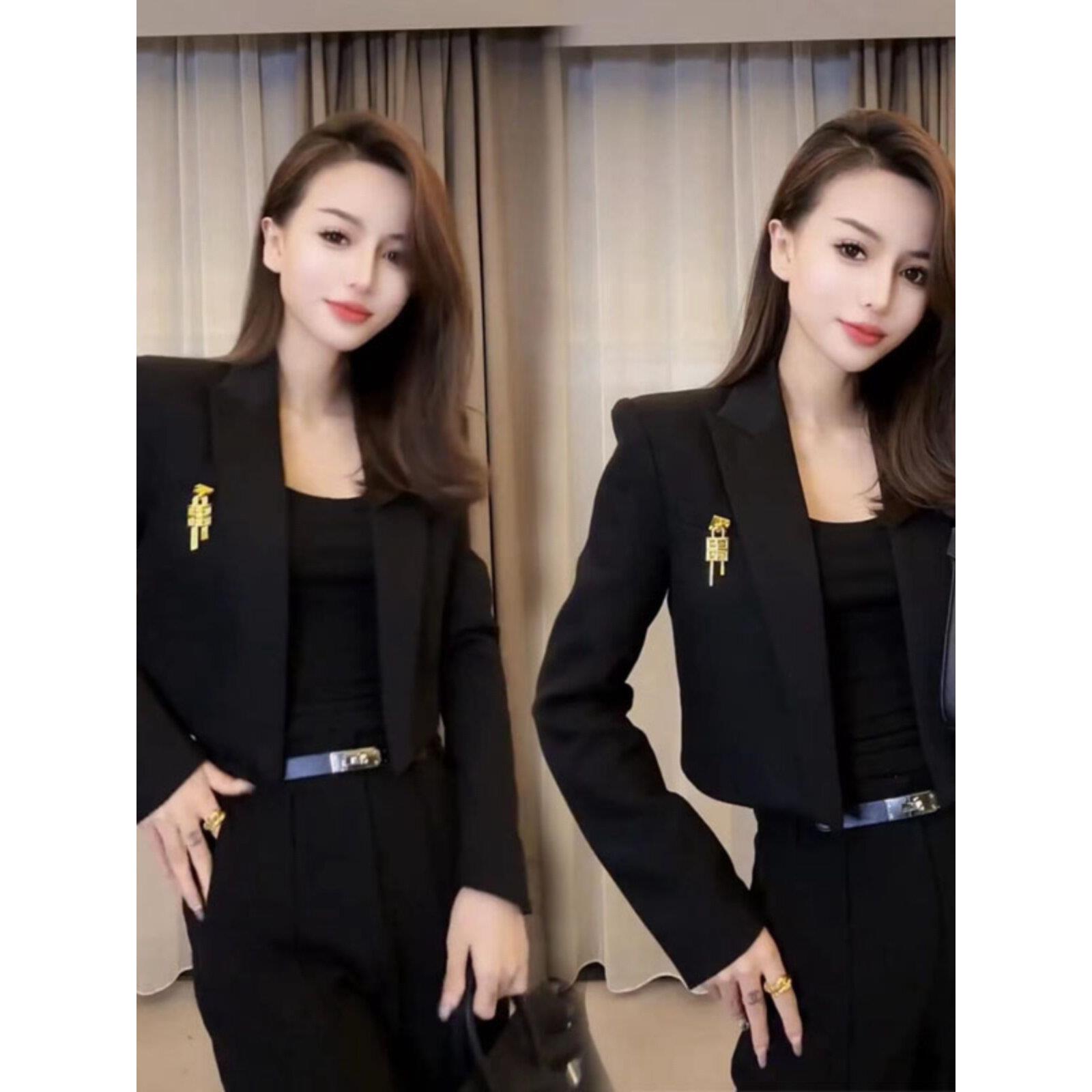 黑色小香风垫肩西装外套女春秋季欧货修身显瘦短款休闲西服上衣