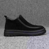 厚底反绒皮鞋 秋冬新款 侧拉链舒适真皮切尔西靴男 高帮皮鞋 QWTG男士