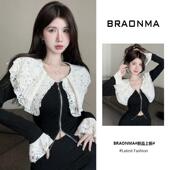 娃娃领衬衫 BRAONMA 打底衫 小香风蕾丝秋冬开叉喇叭袖 纯欲甜辣妹