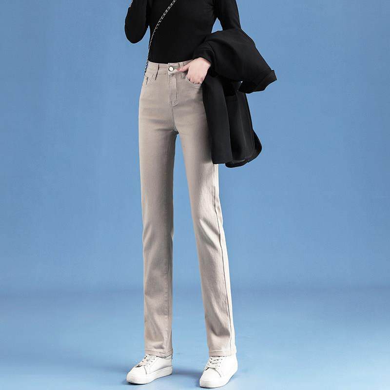 牛仔裤女2025年新款秋冬冬宽松直筒裤高腰显瘦显高弹力烟管裤加断