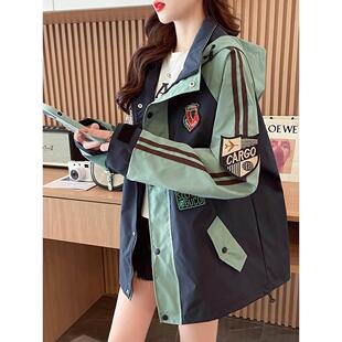 2025新款撞色冲锋衣外套少女春秋冬加绒加厚初中学生休闲工装风衣