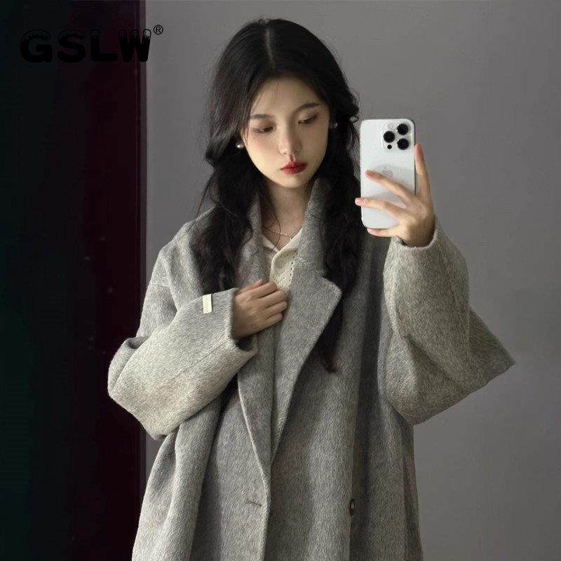 灰色双面羊绒大衣女款2025新款冬季高级感羽绒服内胆毛呢外套加厚