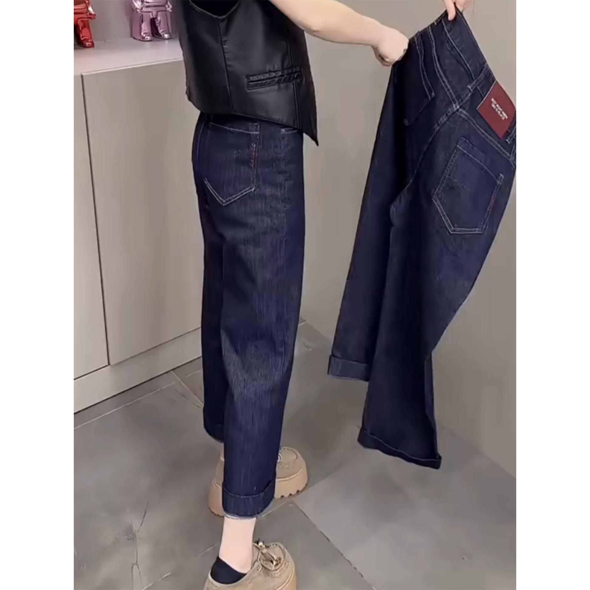 覆古直筒牛仔裤女2025秋季新款大码梨形身材高腰显瘦九分烟管裤子