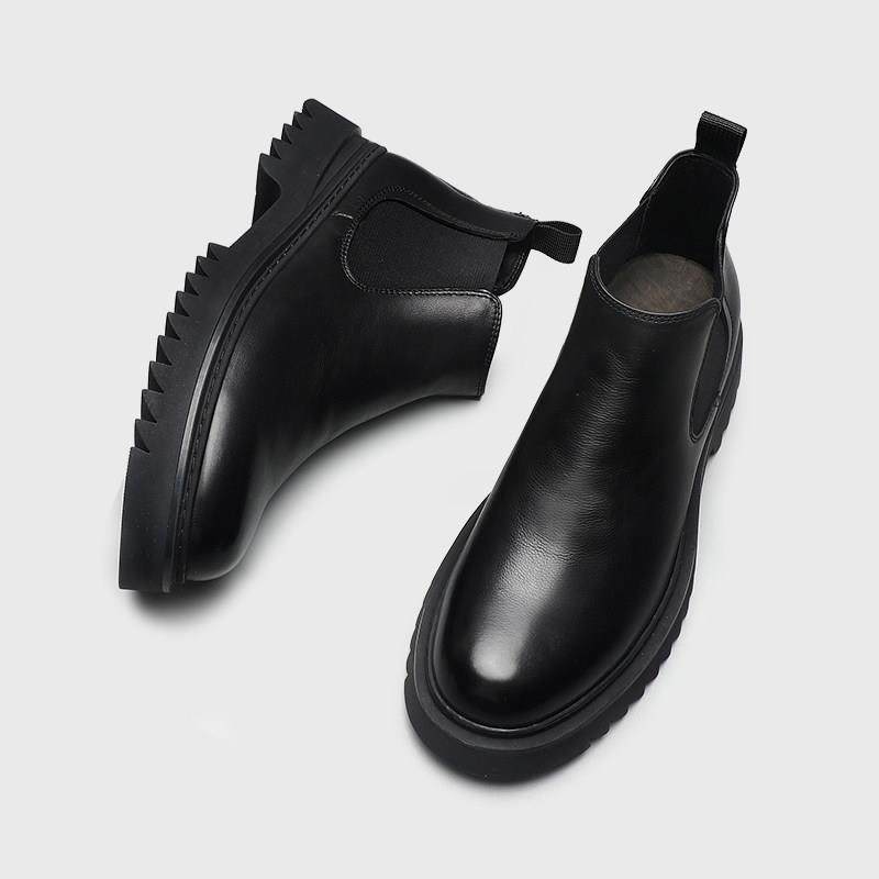 男士厚底切尔西短靴冬季真皮加绒休闲皮鞋防滑耐磨高帮烟筒马丁靴,流行男鞋,切尔西靴,淘宝优惠券,粉丝福利购,淘宝优惠卷