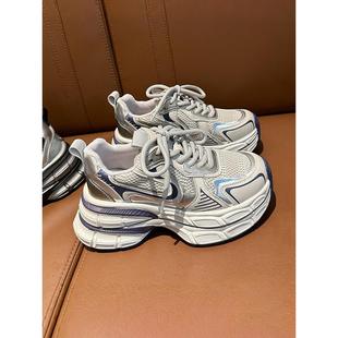 加高覆古街头羊毛衬休闲运动鞋 赵露丝银色厚底女鞋 2024秋冬新款