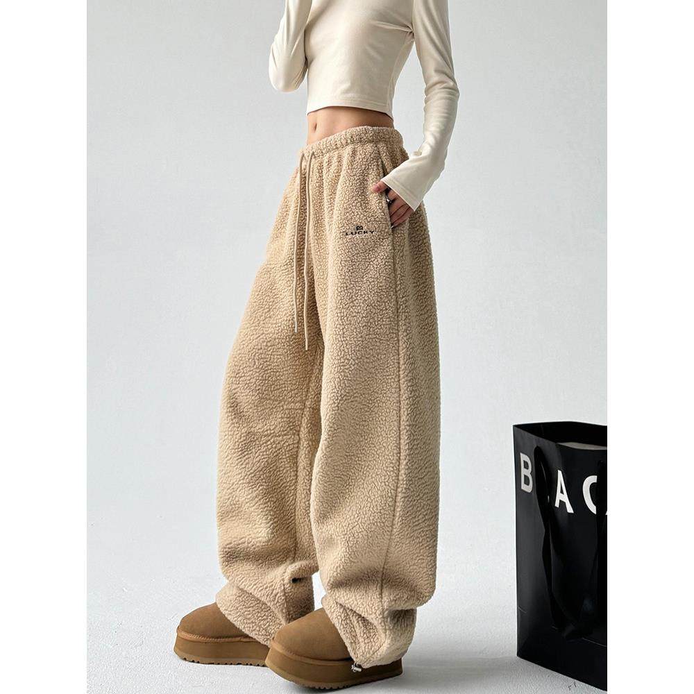 英国DGKP摇粒绒裤子女2025秋冬季新款加绒加厚宽松时尚保暖休闲裤