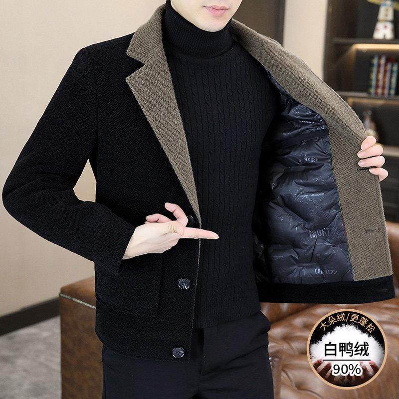 冬季新款高端品牌毛呢西装羽绒服外套男短款潮流帅气休闲保暖夹克