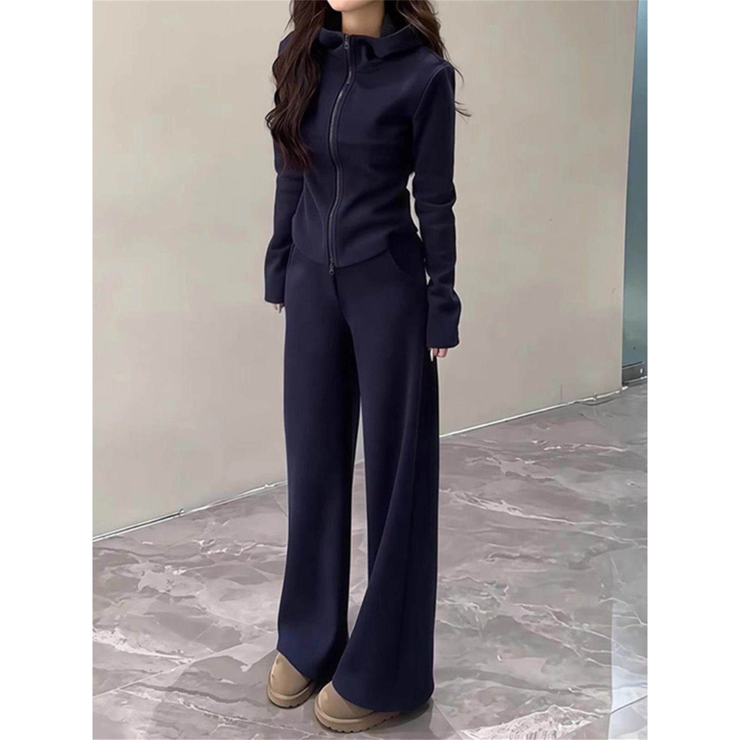 高级感时尚运动套装女2026春秋修身显瘦连帽卫衣阔腿裤休闲两件套