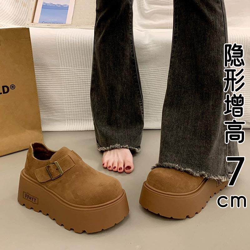 香港真皮厚底勃肯鞋女2025新款春秋季小个子增高圆头一脚蹬乐福鞋,女鞋,勃肯鞋/软木鞋,淘宝优惠券,粉丝福利购,淘宝优惠卷