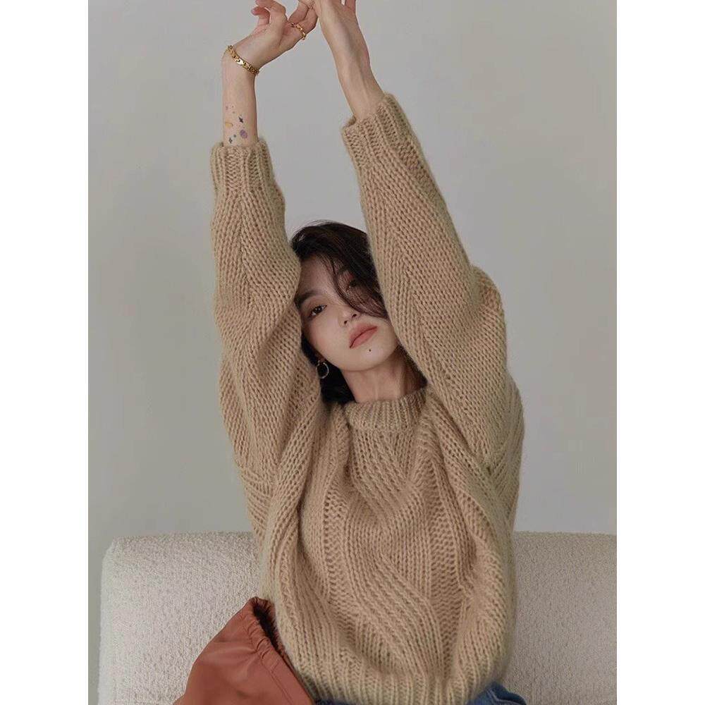 法式软糯毛衣女2025秋冬季新款高级设计感小众粗线针织衫套头上衣