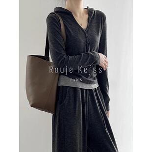 Rouje kefss法式休闲连帽卫衣套装女秋冬卫裤运动三件套搭配一整