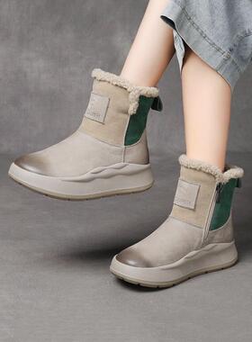 女鞋子冬季加厚羊羔绒保暖真皮厚底毛毛休闲高档防寒雪地靴女加绒