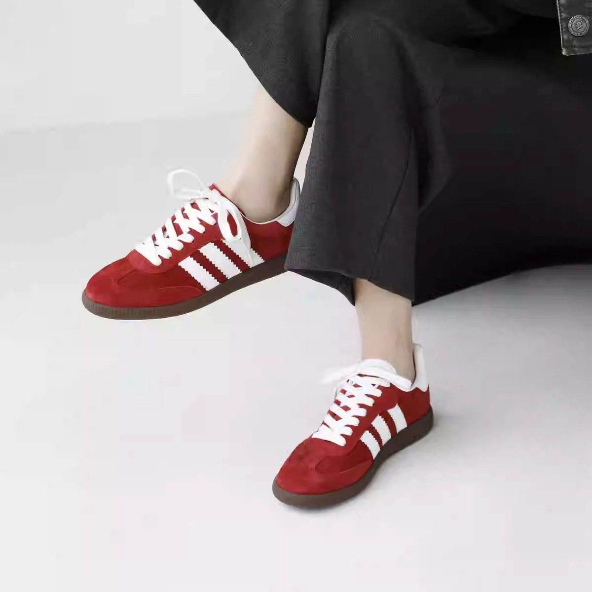 CATHYLADI红色德训鞋女2025春夏新款平底系带板鞋百搭休闲鞋,女鞋,休闲板鞋,淘宝优惠券,粉丝福利购,淘宝优惠卷