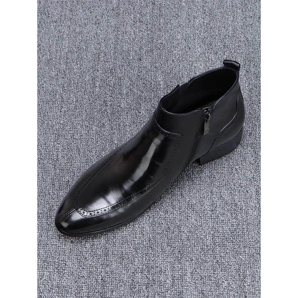 QWTG真皮男士马丁靴秋冬新款潮流休闲高帮皮鞋英伦风尖头切尔西靴