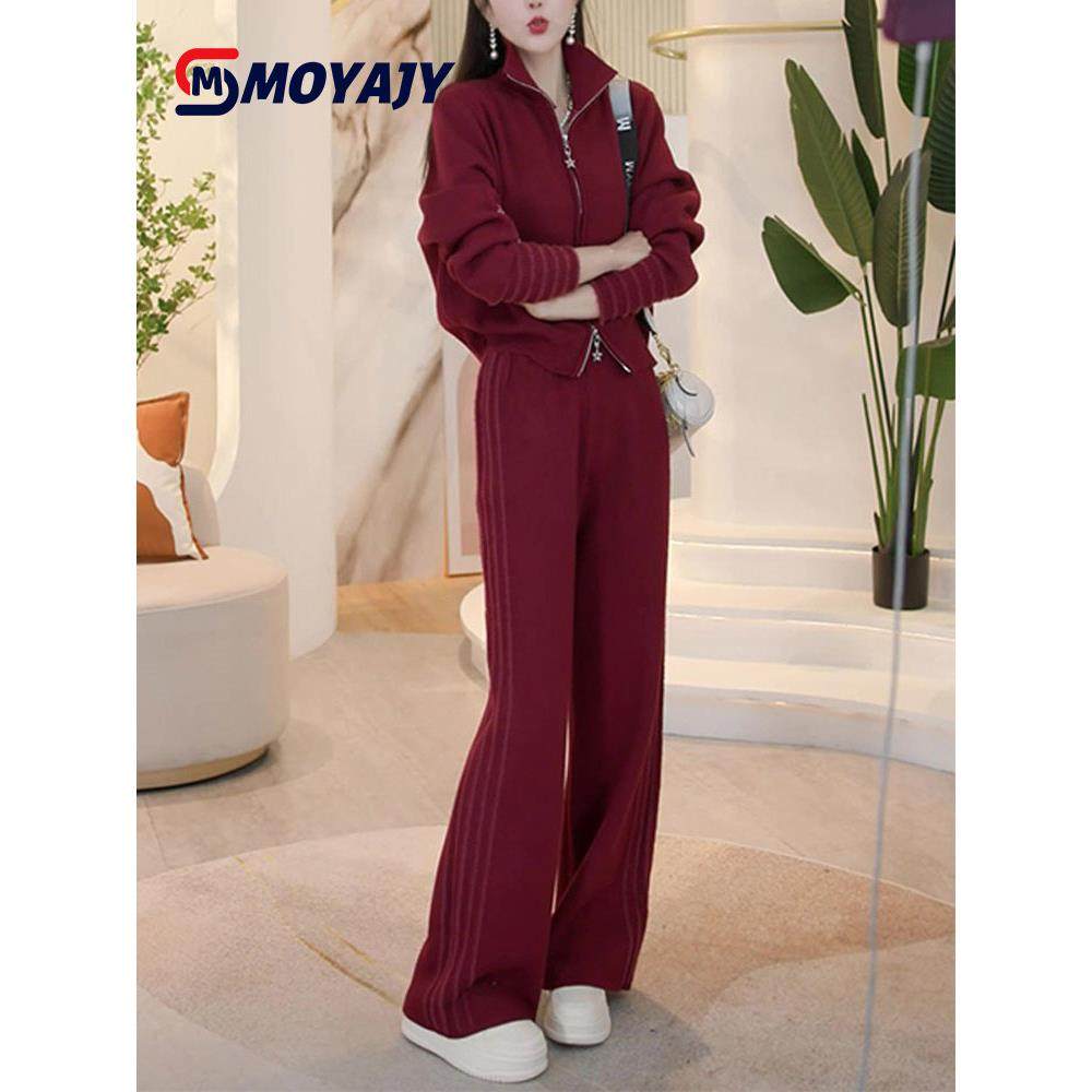 MOYAJY品牌轻奢红色气质高级感休闲运动套装女2025秋冬新款两件套