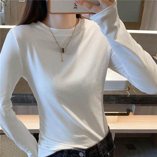 韩国白色长袖t恤女2024新款春秋宽松纯棉打底衫高级感内搭上衣潮