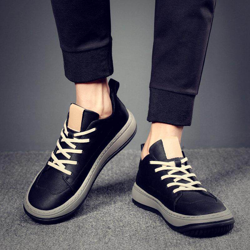 男鞋夏季透气2025新款潮流真皮皮鞋男款休闲 运动厚底低帮男士板