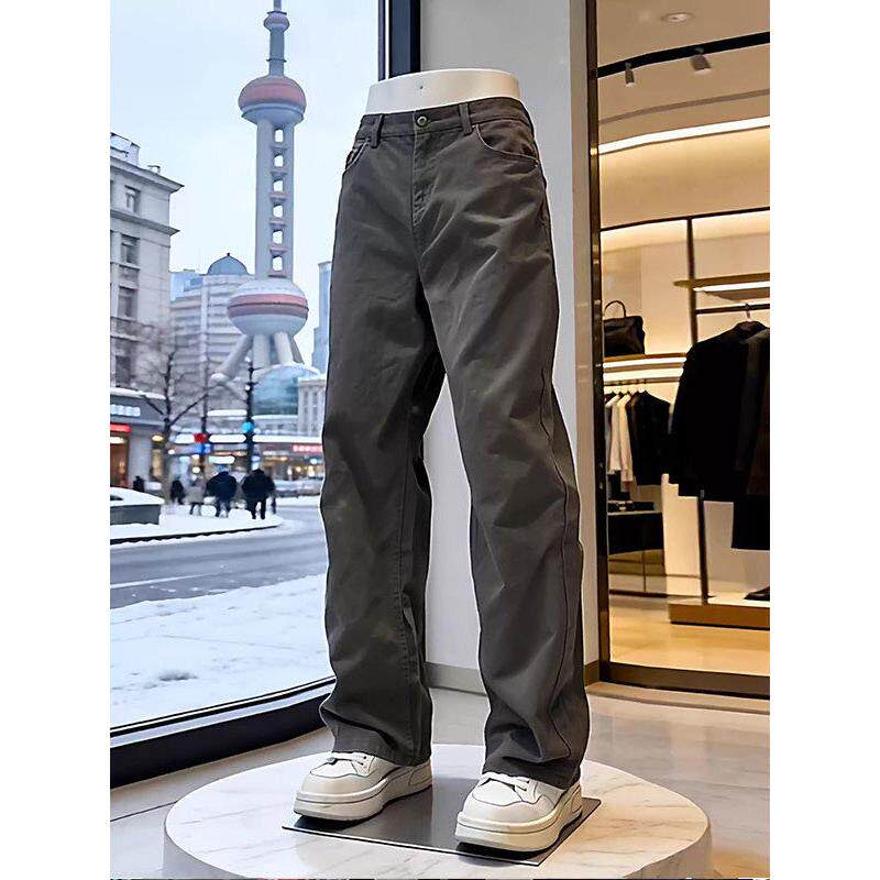 深咖色美式复古裤子男款夏季潮牌美拉德工装裤微喇直筒水洗牛仔裤