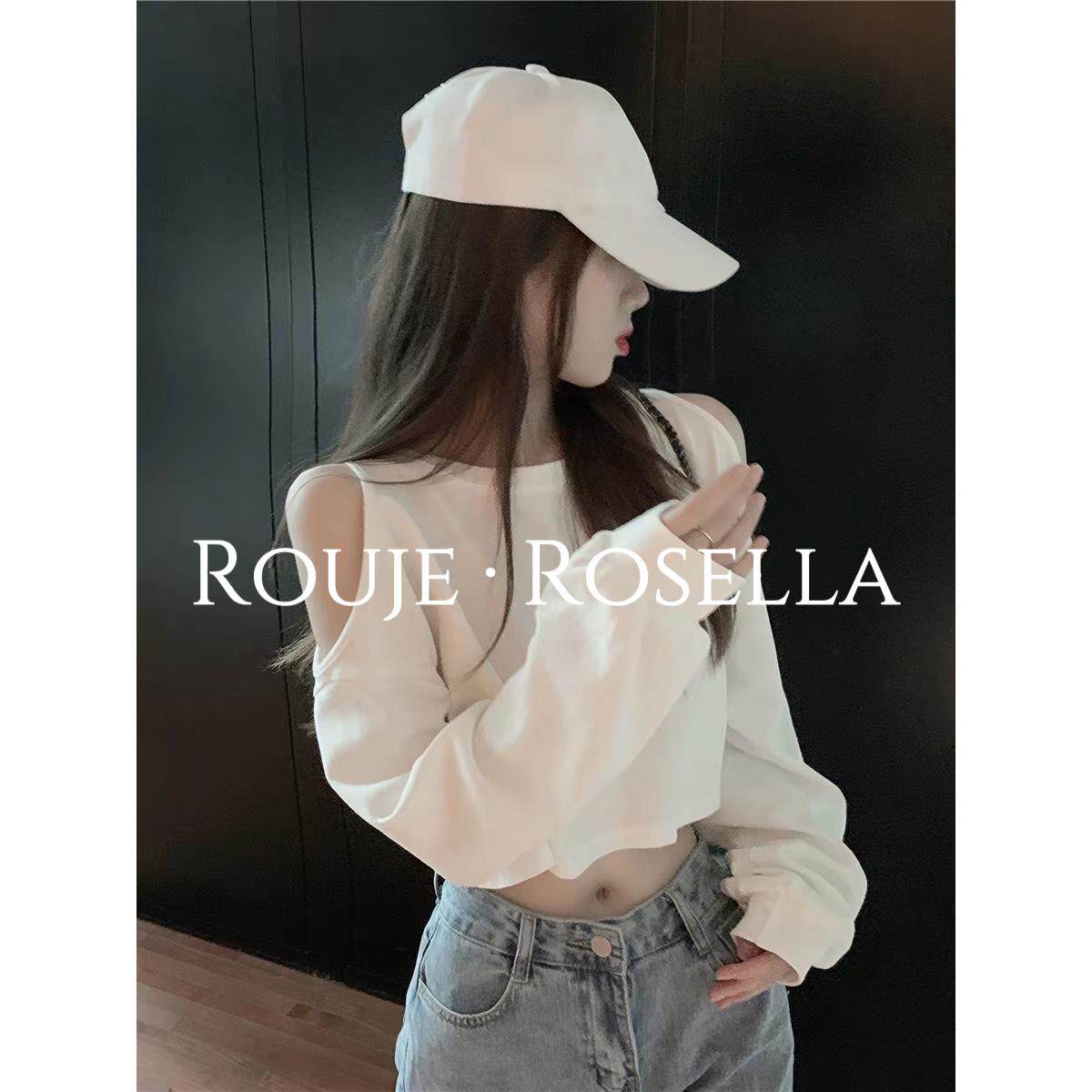 法国Rouje Rosella清纯可爱露肩甜妹风针织衫女春季新款长袖上衣